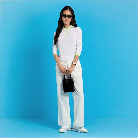 G/FORE Women's Ribbed Knit Long Sleeve Polo Sweater