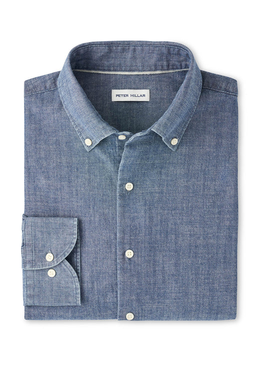 Peter Millar Men's Devonport Chambray Cotton-Stretch Sport Shirt